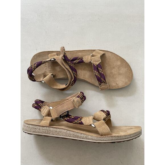 Teva Sandals Wedge Flats Cross Strap Color Block Suede - Picture 4 of 11